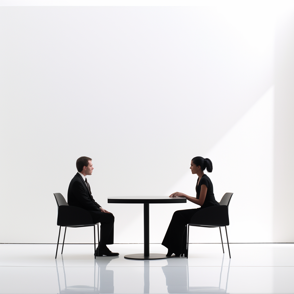 man and woman negotiating salary over table